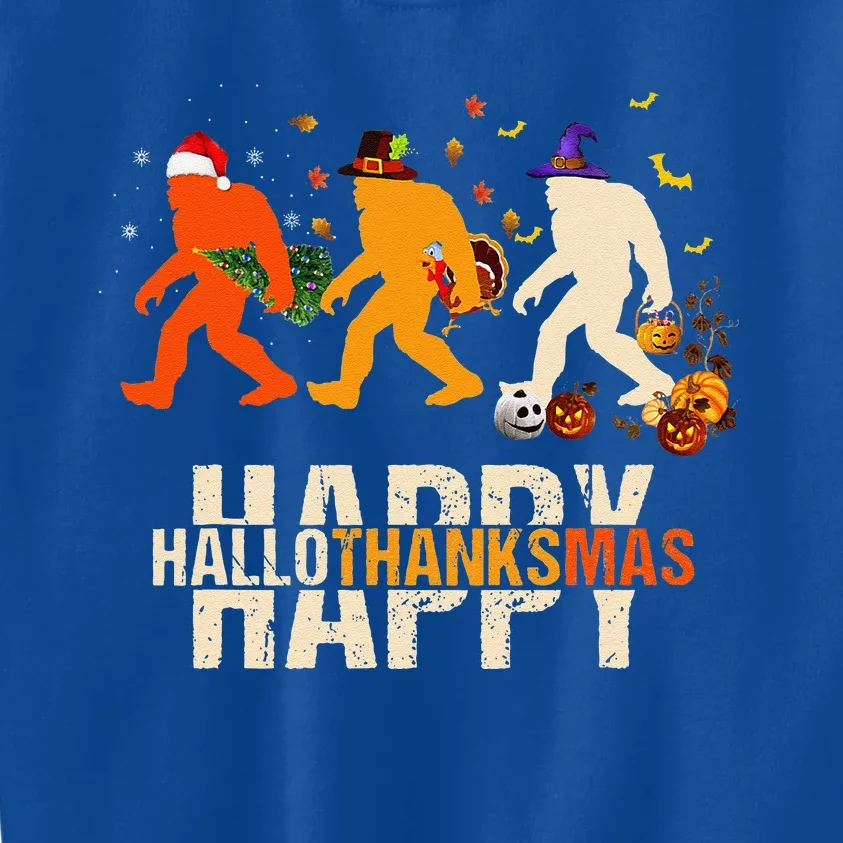 Happy Hallothanksmas Bigfoot Halloween Costume Christmas Kids Sweatshirt