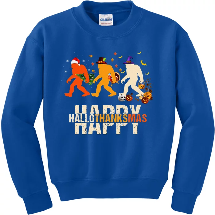 Happy Hallothanksmas Bigfoot Halloween Costume Christmas Kids Sweatshirt