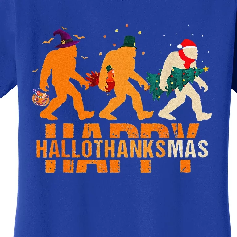 Happy Hallothanksmas Bigfoot Halloween Thanksgiving Christma Women's T-Shirt