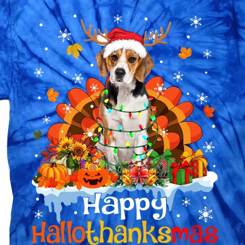 Happy Hallothanksmas Beagle Dog Halloween Thanksgiving Xmas Gift Tie-Dye T-Shirt