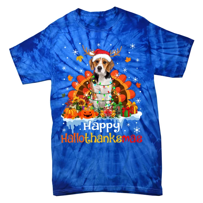 Happy Hallothanksmas Beagle Dog Halloween Thanksgiving Xmas Gift Tie-Dye T-Shirt