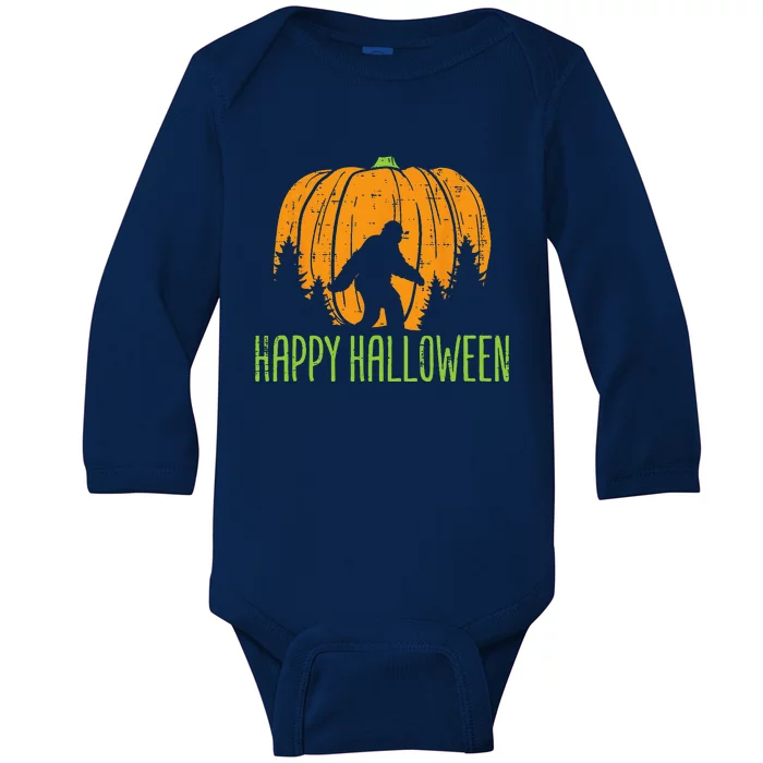 Happy Halloween Bigfoot Pumpkin Sasquatch Women Baby Long Sleeve Bodysuit