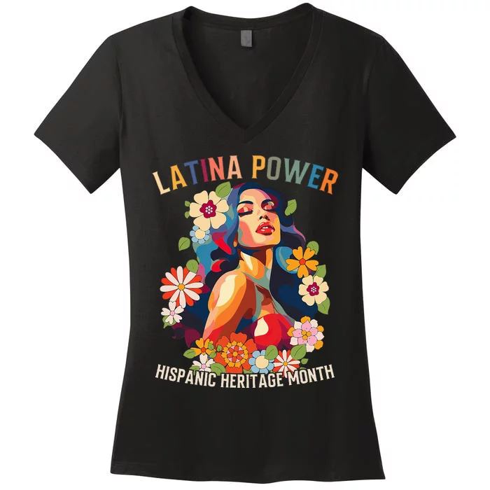 Hispanic Heritage Bloom Celebrating Latina Power Women's V-Neck T-Shirt