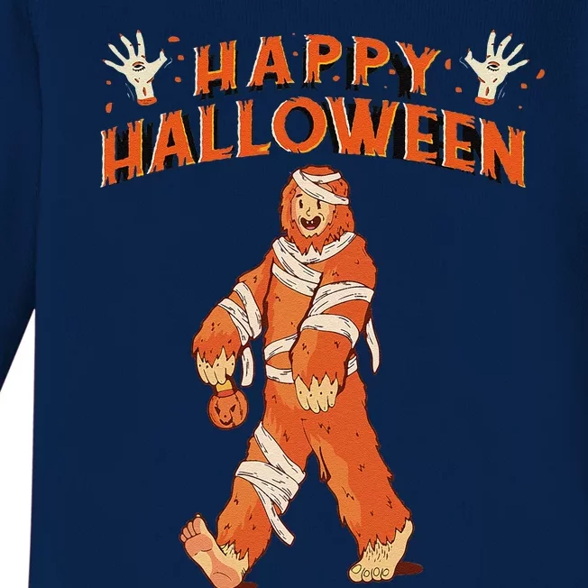 Happy Halloween Bigfoot Pumpkin Sasquatch Baby Long Sleeve Bodysuit