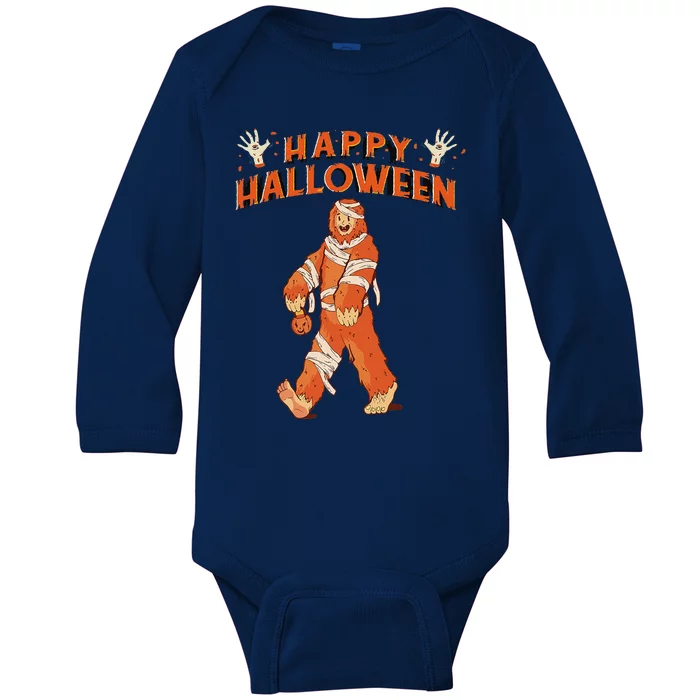 Happy Halloween Bigfoot Pumpkin Sasquatch Baby Long Sleeve Bodysuit