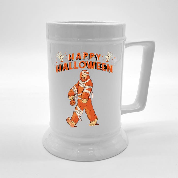 Happy Halloween Bigfoot Pumpkin Sasquatch Front & Back Beer Stein