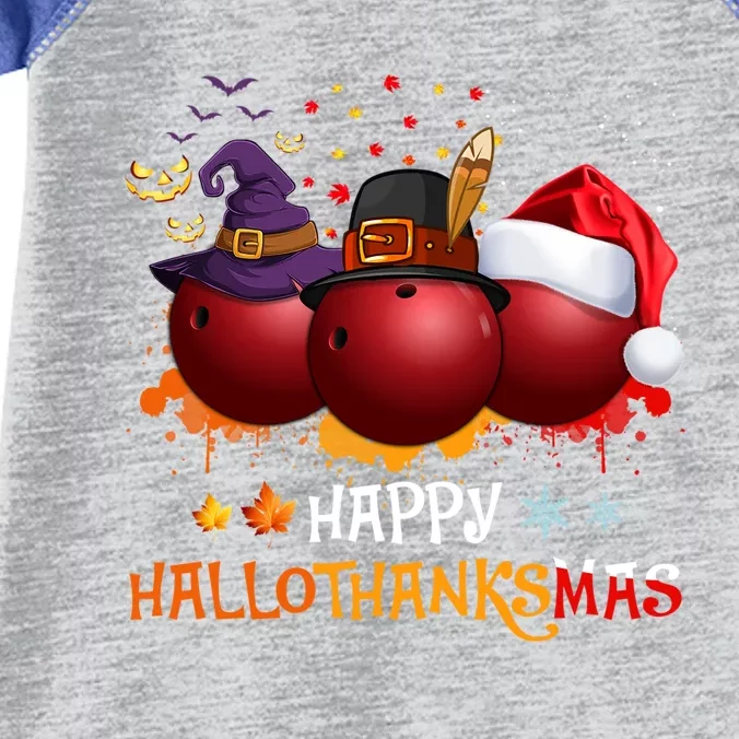 Happy Hallothanksmas Bowling Halloween And Christmas Autumn Gift Infant Baby Jersey Bodysuit