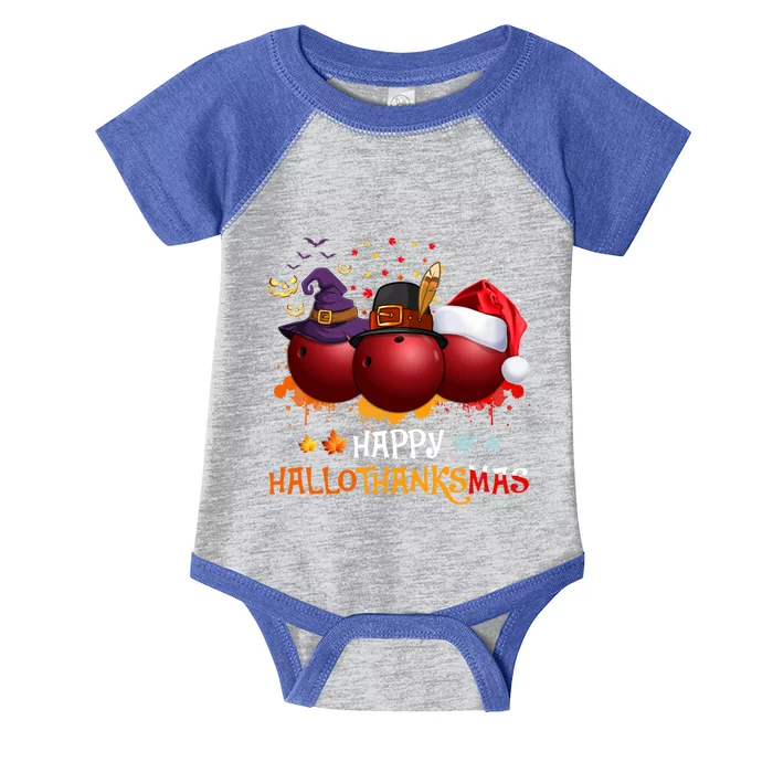 Happy Hallothanksmas Bowling Halloween And Christmas Autumn Gift Infant Baby Jersey Bodysuit