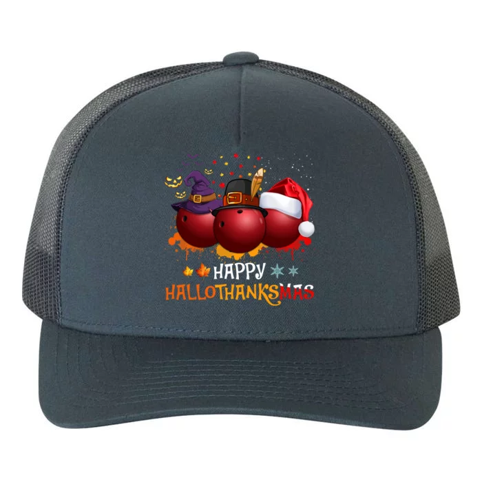 Happy Hallothanksmas Bowling Halloween And Christmas Autumn Gift Yupoong Adult 5-Panel Trucker Hat