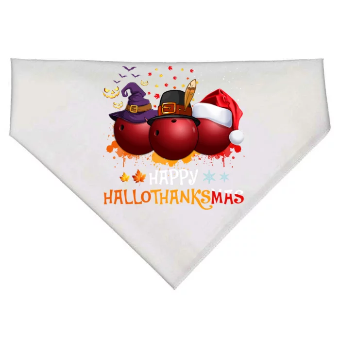 Happy Hallothanksmas Bowling Halloween And Christmas Autumn Gift USA-Made Doggie Bandana