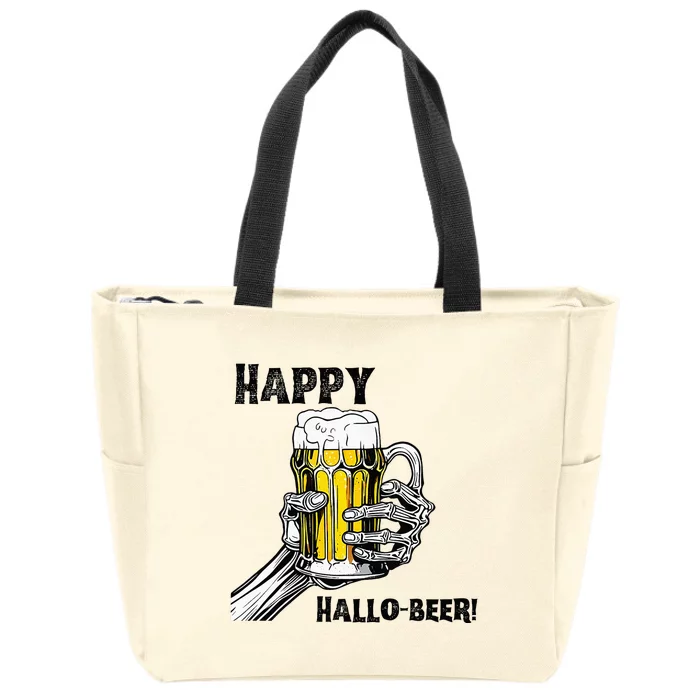 Happy Hallo Beer Funny Halloween Skeleton Drinking Beer Zip Tote Bag