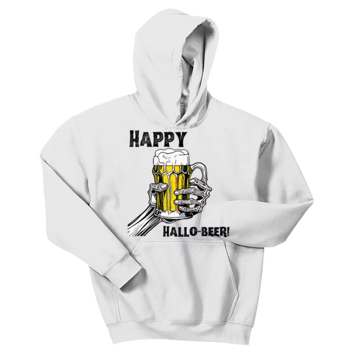 Happy Hallo Beer Funny Halloween Skeleton Drinking Beer Kids Hoodie