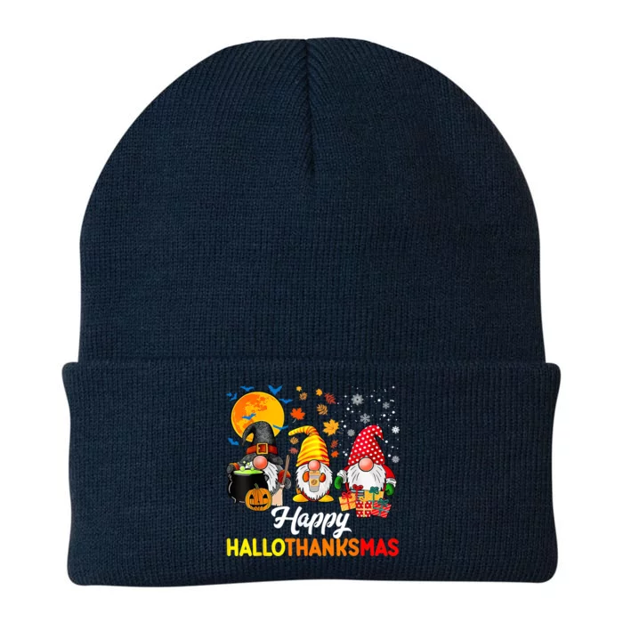 Happy Hallothanksmas Cute Gnomes Fall Halloween Knit Cap Winter Beanie