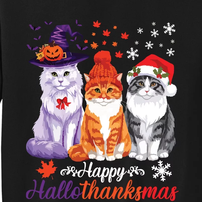 Happy Hallothanksmas Cats Halloween Thanksgiving Christmas Sweatshirt