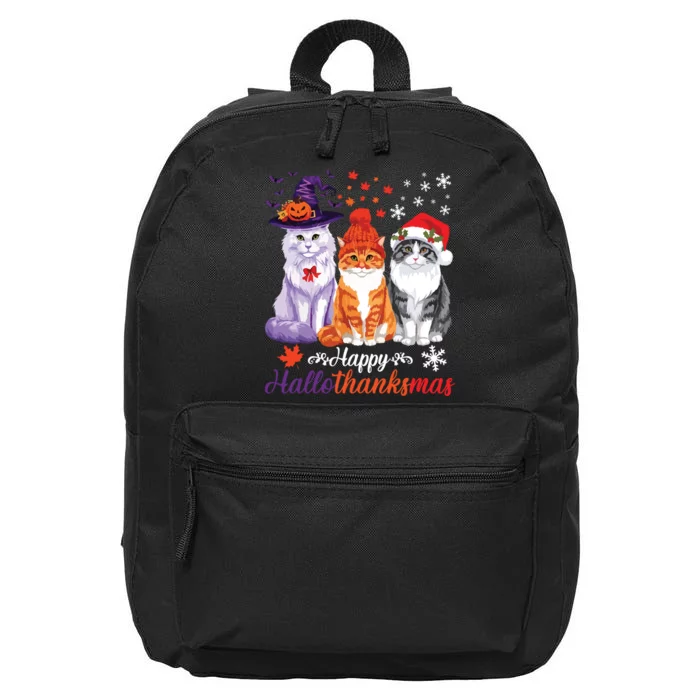 Happy Hallothanksmas Cats Halloween Thanksgiving Christmas 16 in Basic Backpack