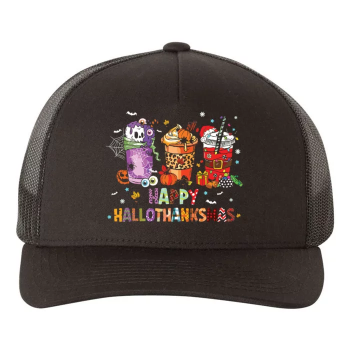 Happy Hallothanksmas Coffee Latte Halloween Thanksgiving Yupoong Adult 5-Panel Trucker Hat