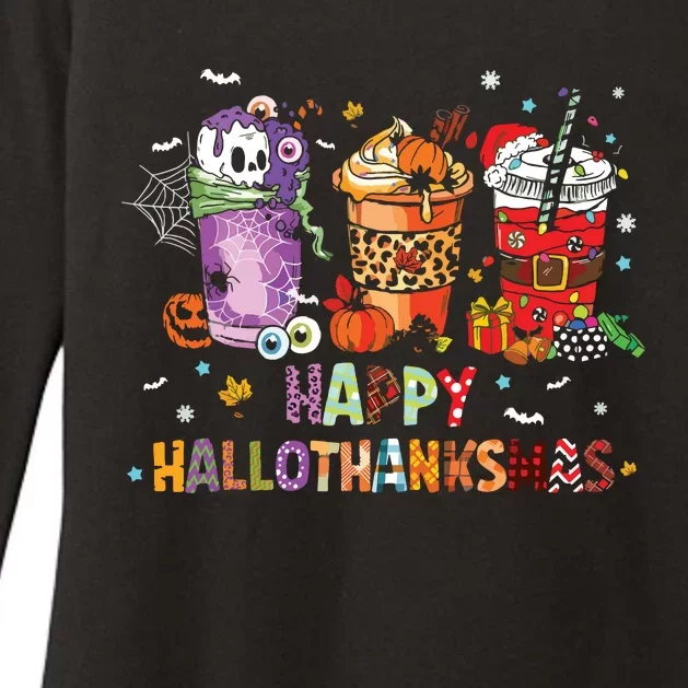 Happy Hallothanksmas Coffee Latte Halloween Thanksgiving Womens CVC Long Sleeve Shirt