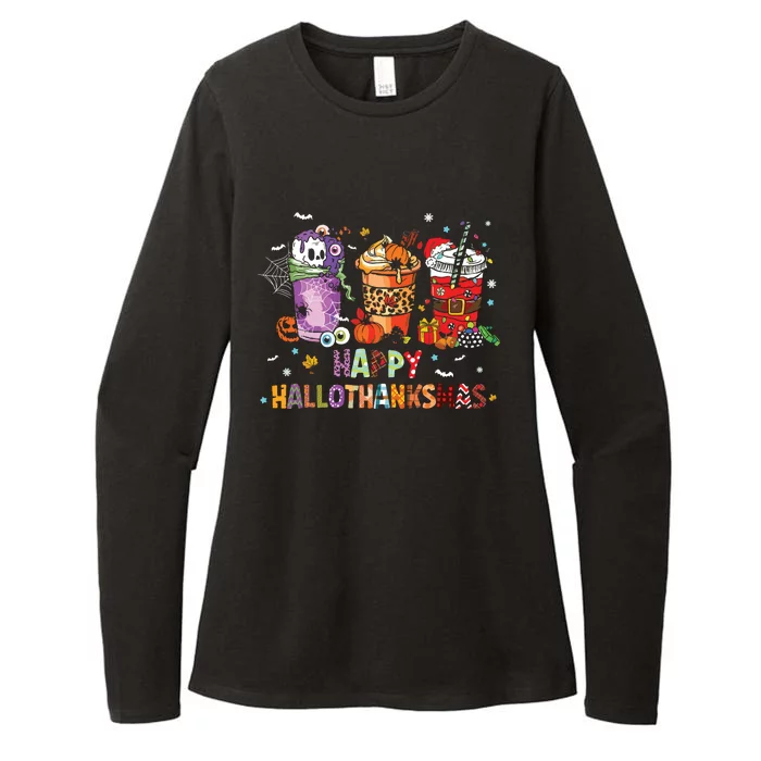 Happy Hallothanksmas Coffee Latte Halloween Thanksgiving Womens CVC Long Sleeve Shirt