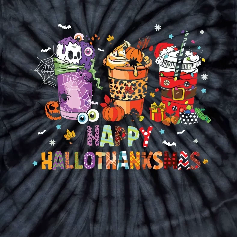 Happy Hallothanksmas Coffee Latte Halloween Thanksgiving Tie-Dye T-Shirt