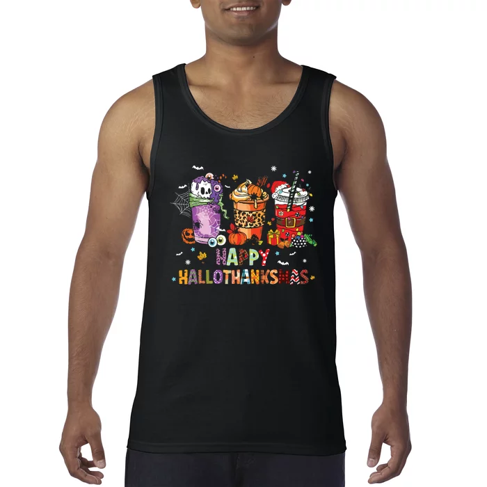 Happy Hallothanksmas Coffee Latte Halloween Thanksgiving Tank Top