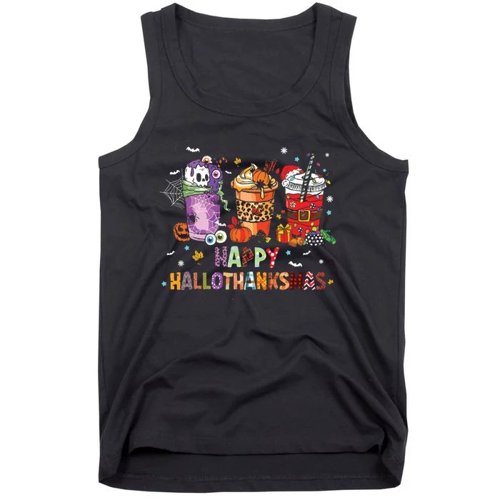 Happy Hallothanksmas Coffee Latte Halloween Thanksgiving Tank Top