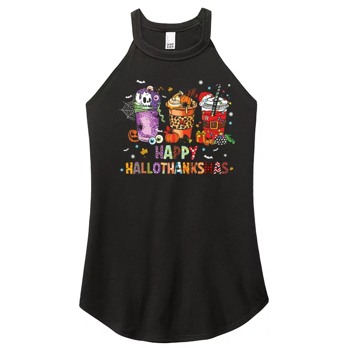 Happy Hallothanksmas Coffee Latte Halloween Thanksgiving Women’s Perfect Tri Rocker Tank