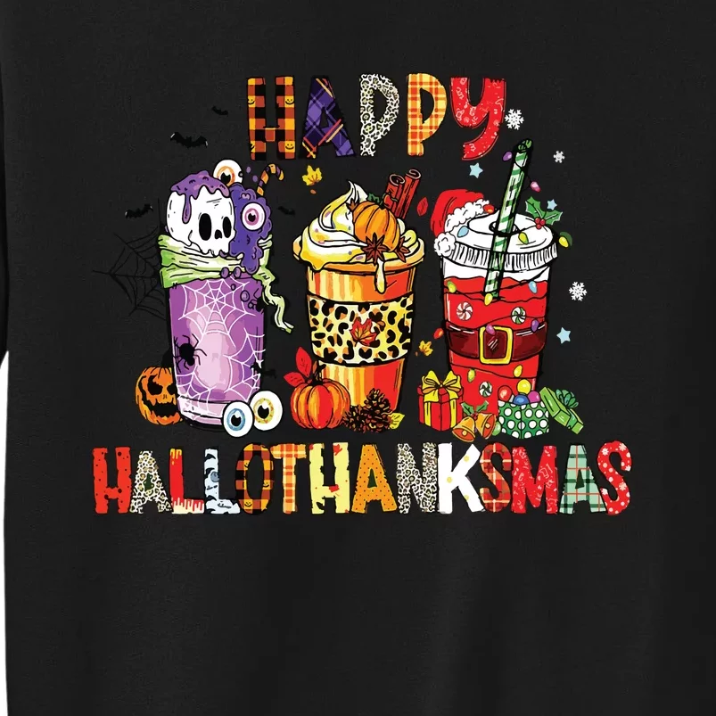 Happy Hallothanksmas Coffee Latte Halloween Thanksgiving Sweatshirt