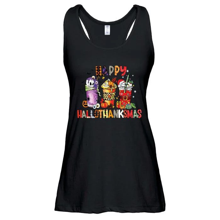 Happy Hallothanksmas Coffee Latte Halloween Thanksgiving Ladies Essential Flowy Tank