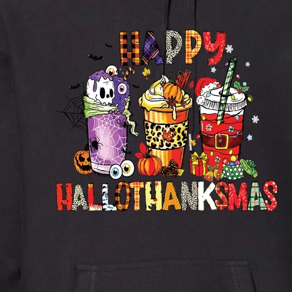 Happy Hallothanksmas Coffee Latte Halloween Thanksgiving Premium Hoodie