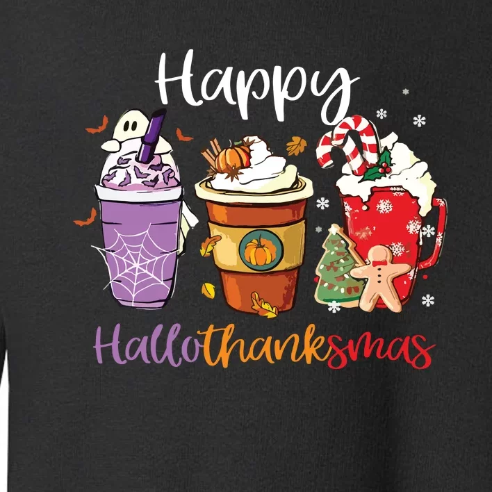 Happy Hallothanksmas Coffee Latte Halloween Thanksgiving Long Sleeve Toddler Sweatshirt