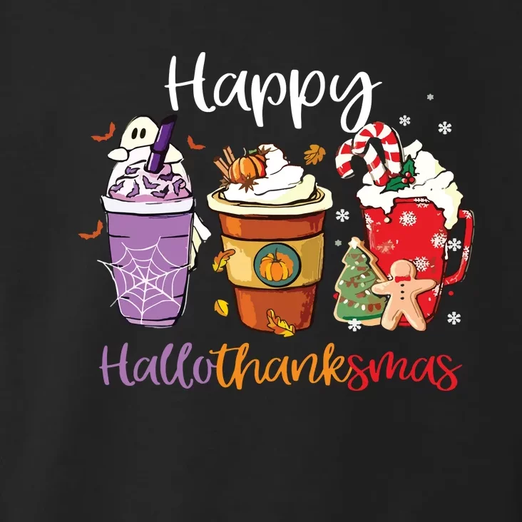 Happy Hallothanksmas Coffee Latte Halloween Thanksgiving Long Sleeve Toddler Hoodie