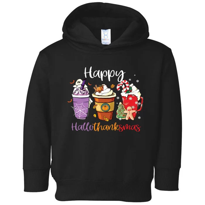 Happy Hallothanksmas Coffee Latte Halloween Thanksgiving Long Sleeve Toddler Hoodie