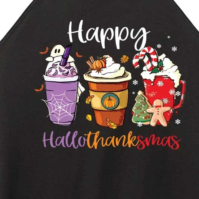 Happy Hallothanksmas Coffee Latte Halloween Thanksgiving Long Sleeve Women’s Perfect Tri Rocker Tank