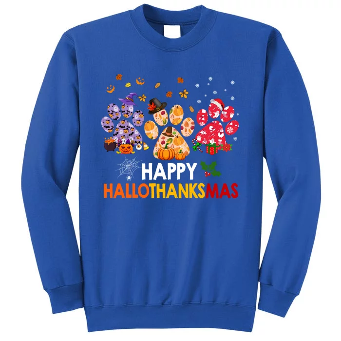 Happy Hallothanksmas Cat Dog Paw Print Halloween Christmas Cute Gift Sweatshirt