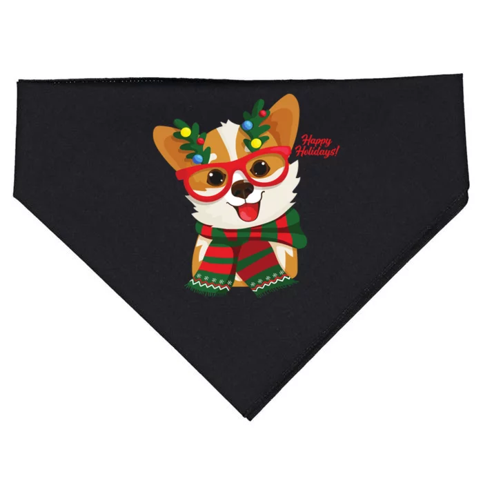 Happy Holidays Cute Corgi Dog Lover USA-Made Doggie Bandana