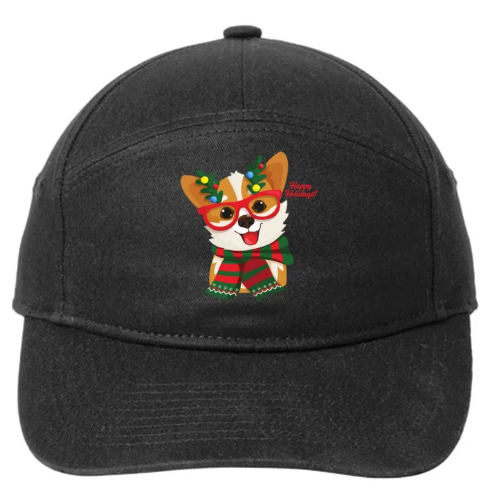 Happy Holidays Cute Corgi Dog Lover 7-Panel Snapback Hat