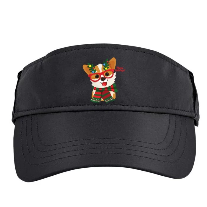 Happy Holidays Cute Corgi Dog Lover Adult Drive Performance Visor