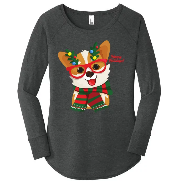 Happy Holidays Cute Corgi Dog Lover Women's Perfect Tri Tunic Long Sleeve Shirt