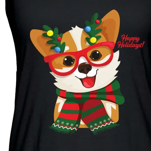 Happy Holidays Cute Corgi Dog Lover Ladies Essential Flowy Tank