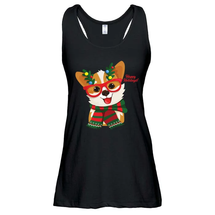 Happy Holidays Cute Corgi Dog Lover Ladies Essential Flowy Tank