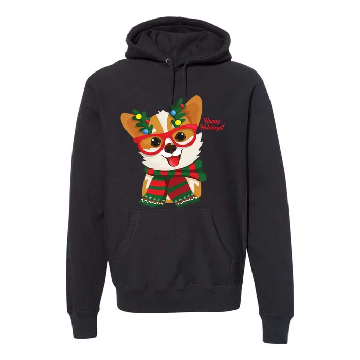 Happy Holidays Cute Corgi Dog Lover Premium Hoodie