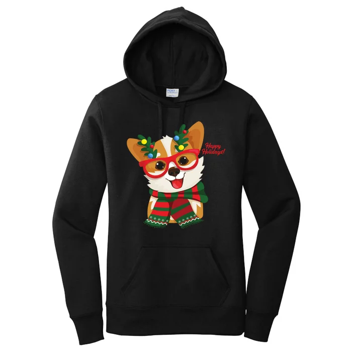 Happy Holidays Cute Corgi Dog Lover Women's Pullover Hoodie