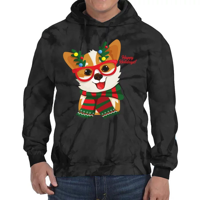 Happy Holidays Cute Corgi Dog Lover Tie Dye Hoodie