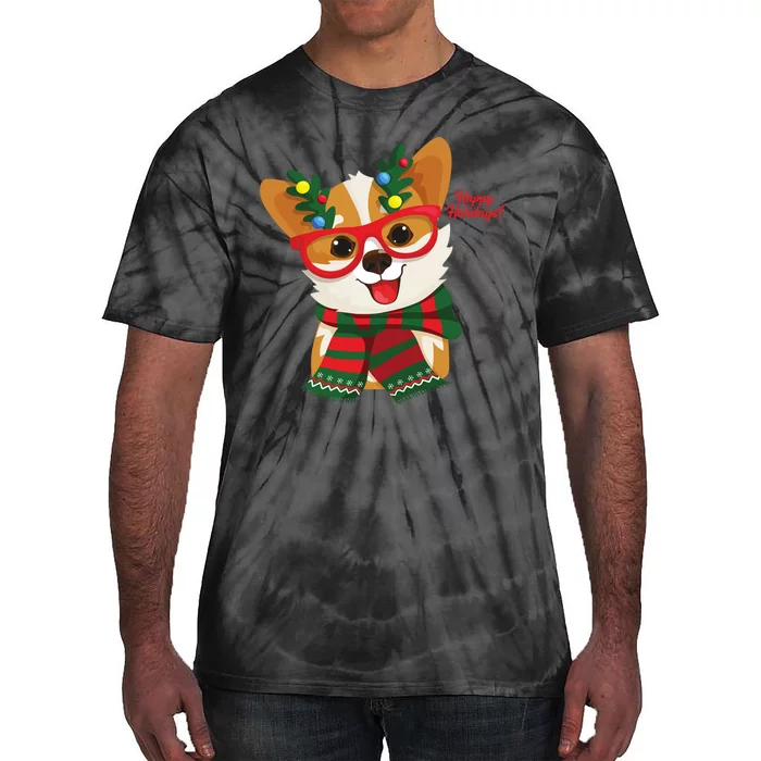 Happy Holidays Cute Corgi Dog Lover Tie-Dye T-Shirt