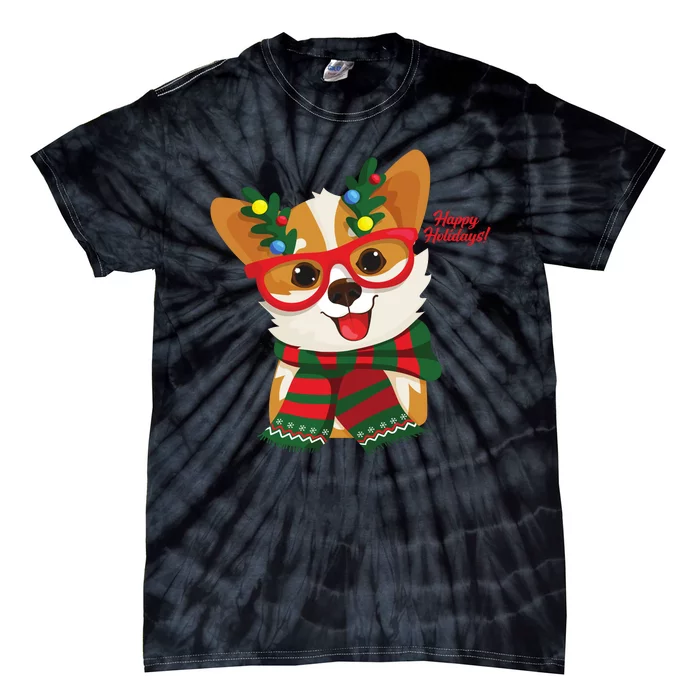 Happy Holidays Cute Corgi Dog Lover Tie-Dye T-Shirt