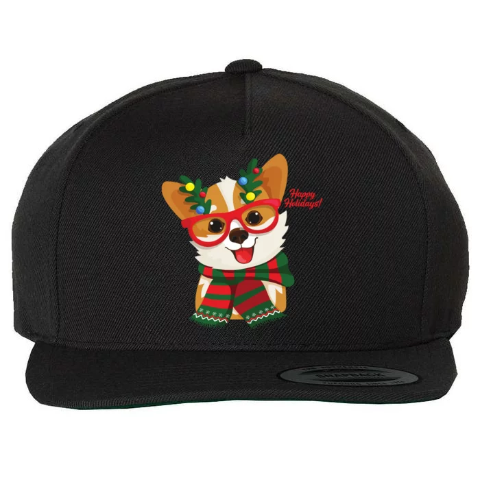 Happy Holidays Cute Corgi Dog Lover Wool Snapback Cap