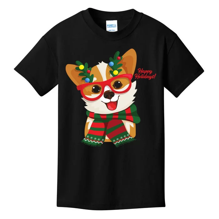 Happy Holidays Cute Corgi Dog Lover Kids T-Shirt