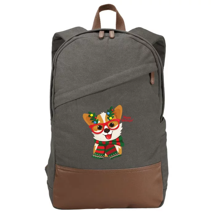 Happy Holidays Cute Corgi Dog Lover Cotton Canvas Backpack