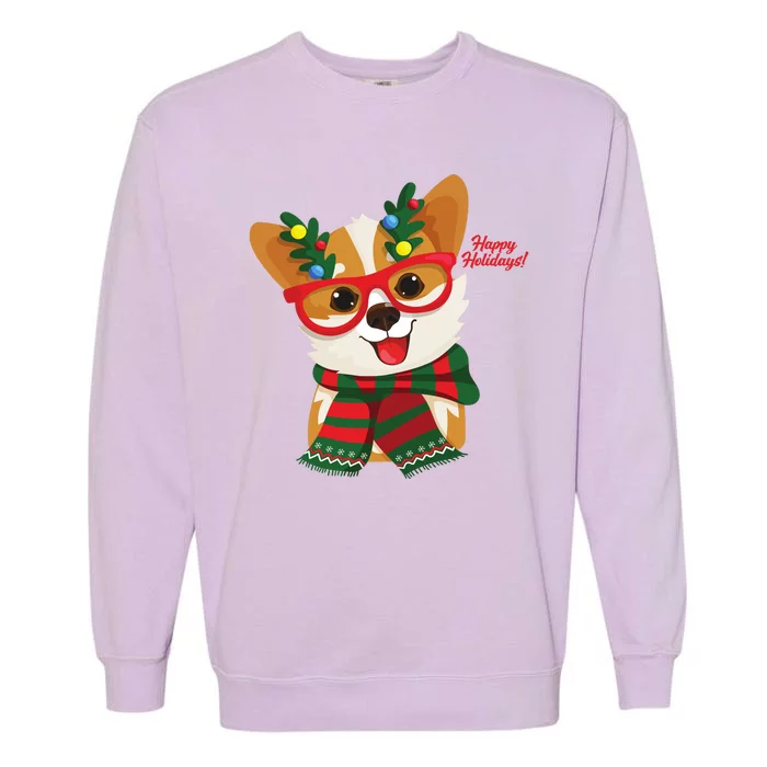 Happy Holidays Cute Corgi Dog Lover Garment-Dyed Sweatshirt