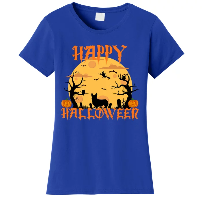 Happy Halloween Corgi Dog Black Cat Full Moon Witch Bat Meaningful Gift Women's T-Shirt